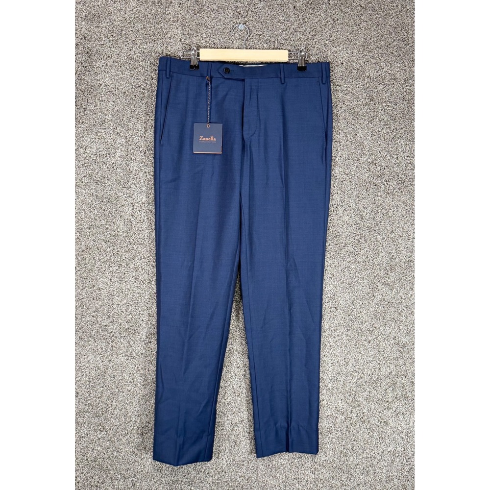 Zanella Parker Dress Pants Mens 34/32 Blue Wool Chino Trousers Made In Italy